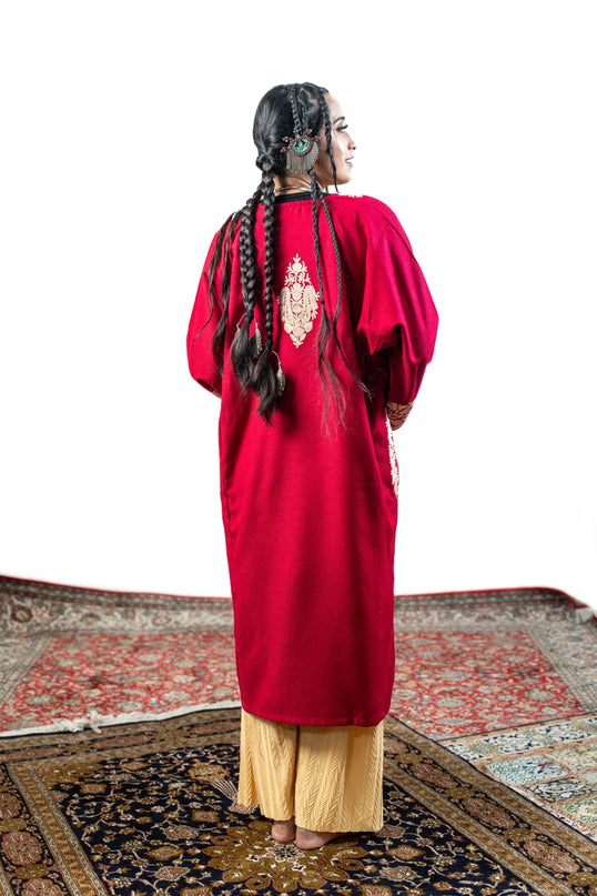 Kashmiri Aari Work Phiran - Brilliant Red - Kashmir Jama