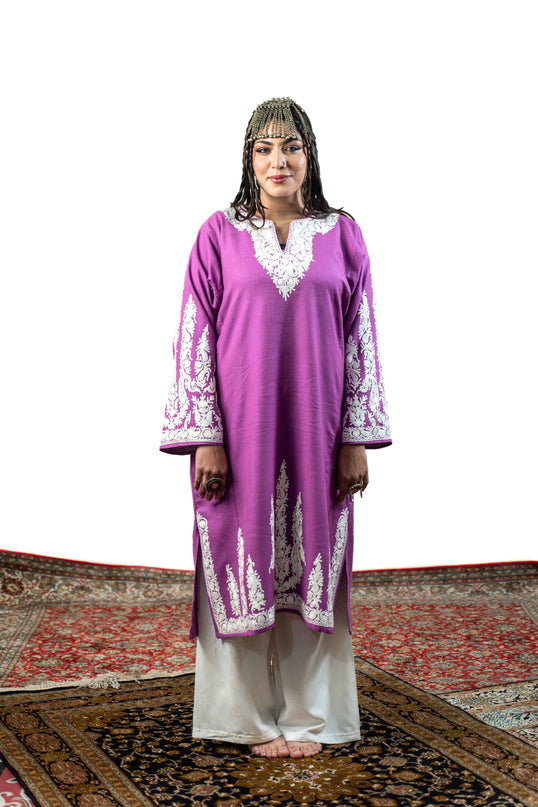 Kashmiri Aari Work Phiran - Mystic Purple - Kashmir Jama