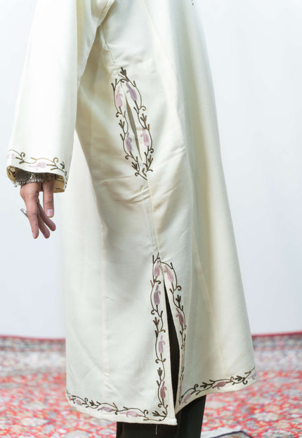 Kashmiri Aari Work Phiran - Pearl White - Kashmir Jama