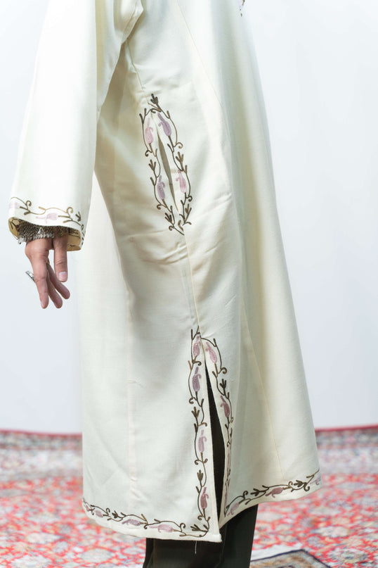 Kashmiri Aari Work Phiran - Pearl White - Kashmir Jama