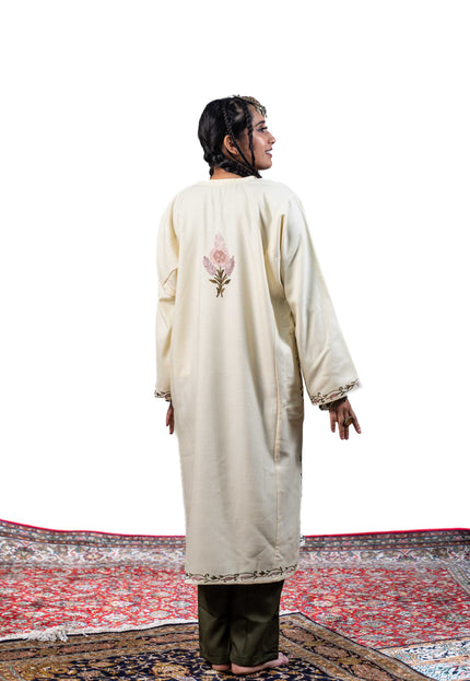 Kashmiri Aari Work Phiran - Pearl White - Kashmir Jama