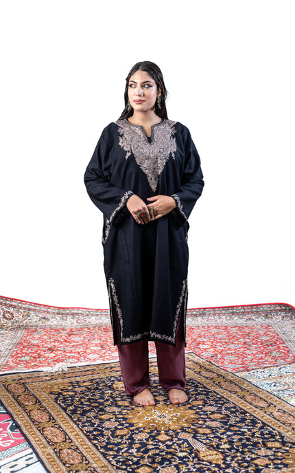 Kashmiri Pastel Aari Work Phiran - Black | Rezkaar