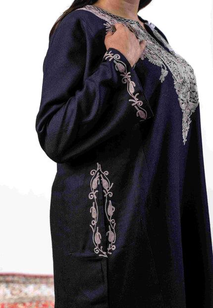 Kashmiri Pastel Aari Work Phiran - Black | Rezkaar - Kashmir Jama