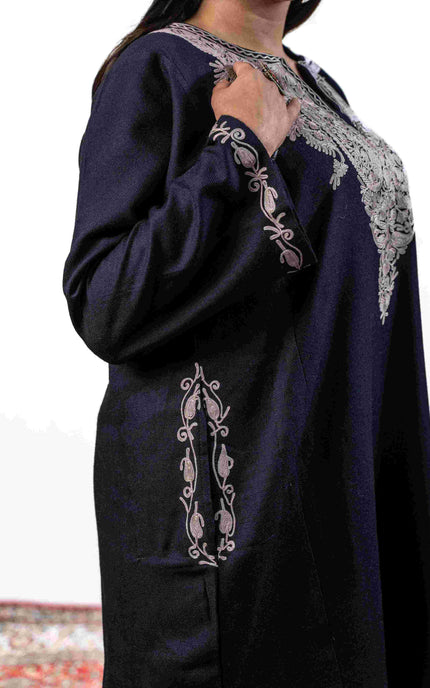 Kashmiri Pastel Aari Work Phiran - Black | Rezkaar - Kashmir Jama