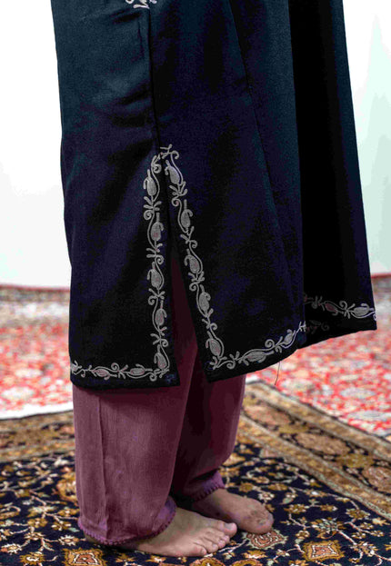 Kashmiri Pastel Aari Work Phiran - Black | Rezkaar - Kashmir Jama