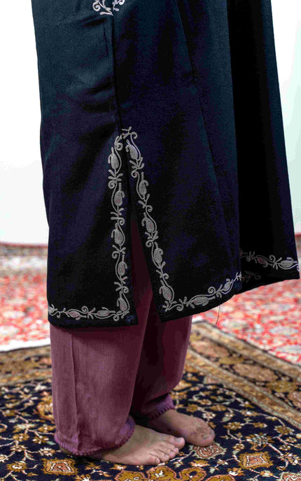 Kashmiri Pastel Aari Work Phiran - Black | Rezkaar - Kashmir Jama