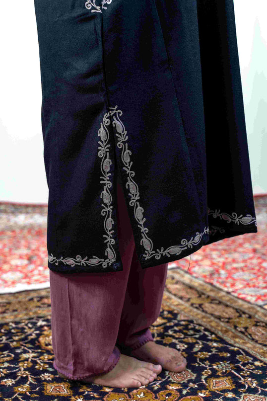 Kashmiri Pastel Aari Work Phiran - Black | Rezkaar - Kashmir Jama