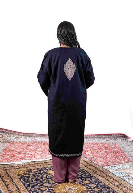 Kashmiri Pastel Aari Work Phiran - Black | Rezkaar - Kashmir Jama