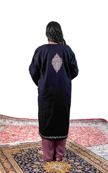 Kashmiri Pastel Aari Work Phiran - Black | Rezkaar - Kashmir Jama
