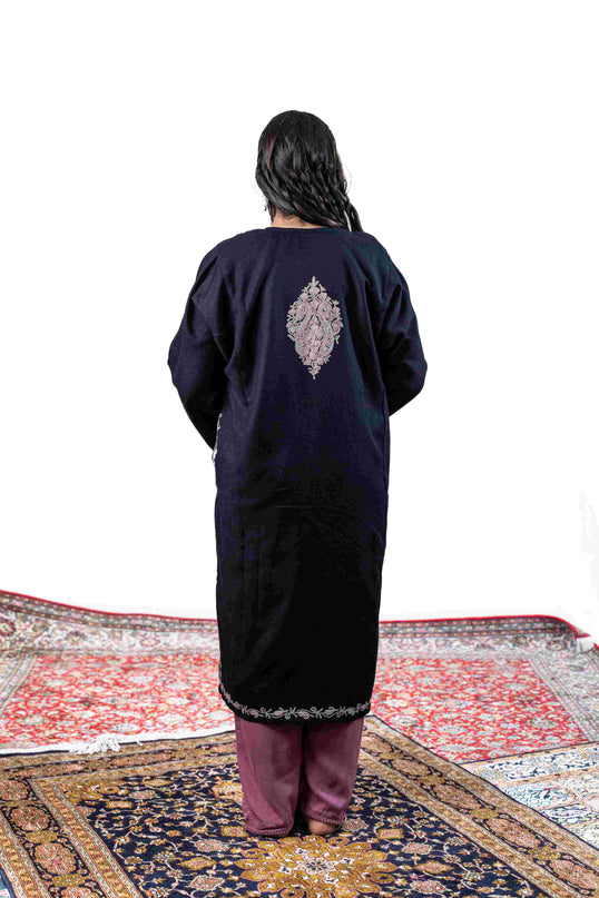 Kashmiri Pastel Aari Work Phiran - Black | Rezkaar - Kashmir Jama