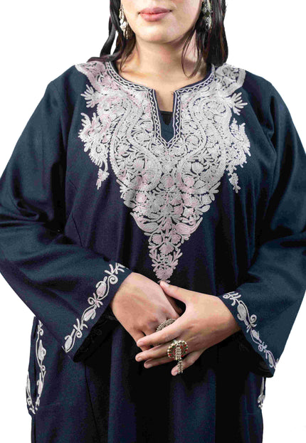 Kashmiri Pastel Aari Work Phiran - Black | Rezkaar - Kashmir Jama