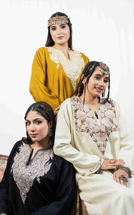 Kashmiri Pastel Aari Work Phiran - Black | Rezkaar - Kashmir Jama