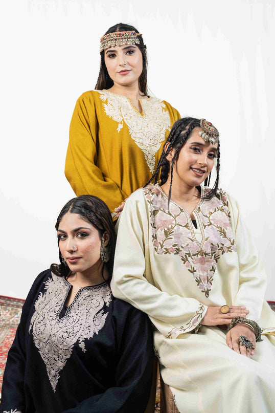 Kashmiri Pastel Aari Work Phiran - Black | Rezkaar - Kashmir Jama