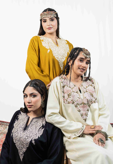 Kashmiri Pastel Aari Work Phiran - Black | Rezkaar - Kashmir Jama