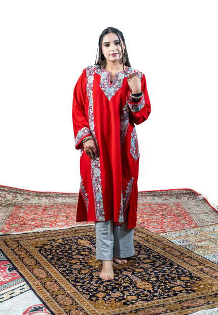 Kashmiri Aari Work Phiran - Majestic Red - Kashmir Jama