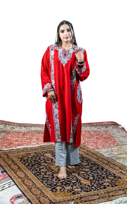 Kashmiri Aari Work Phiran - Majestic Red - Kashmir Jama