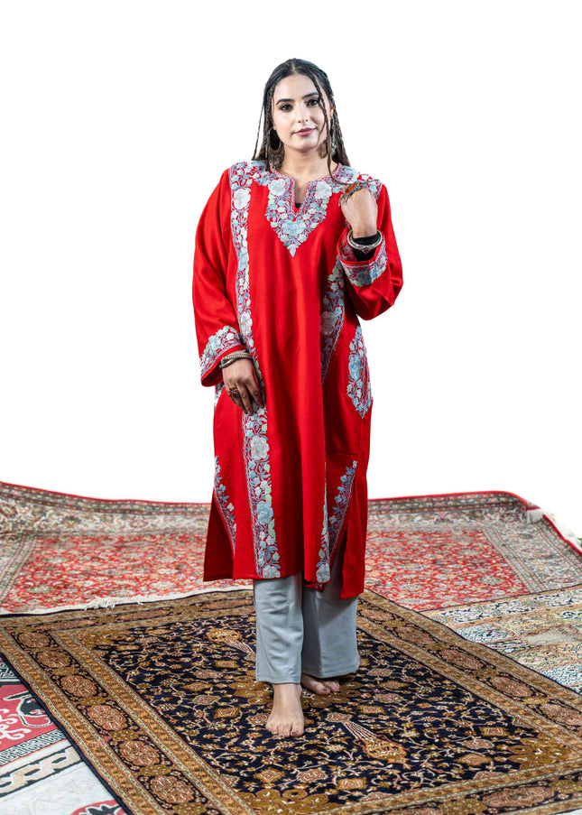 Kashmiri Aari Work Phiran - Majestic Red - Kashmir Jama