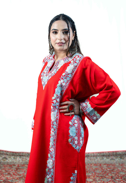 Kashmiri Aari Work Phiran - Majestic Red - Kashmir Jama