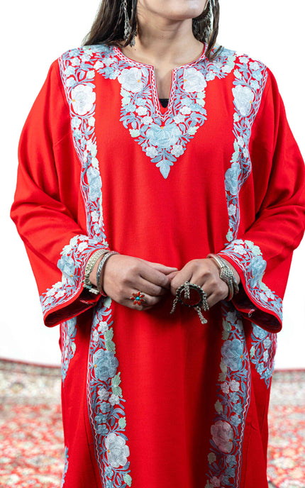 Kashmiri Aari Work Phiran - Majestic Red - Kashmir Jama