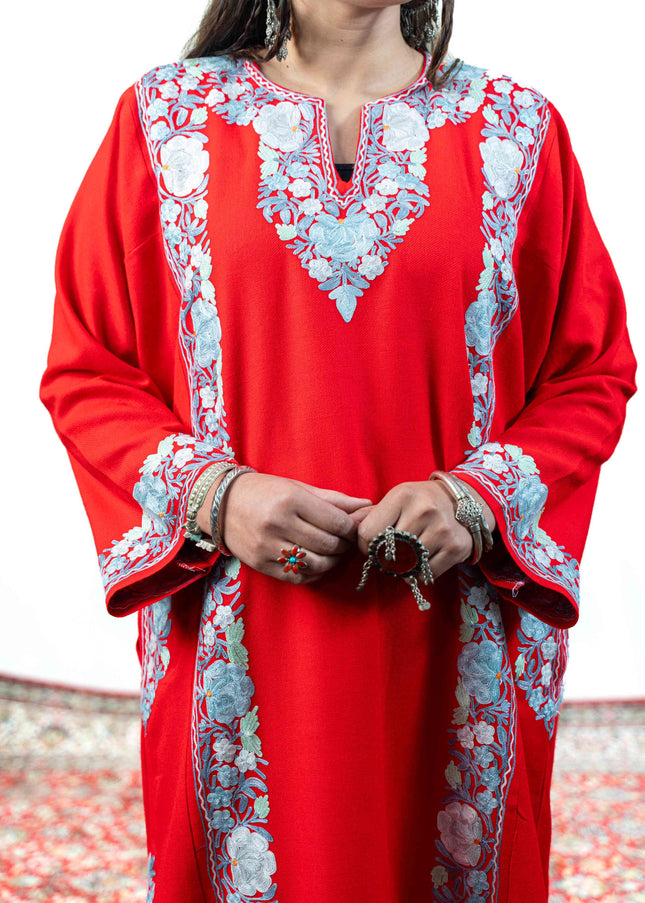 Kashmiri Aari Work Phiran - Majestic Red - Kashmir Jama