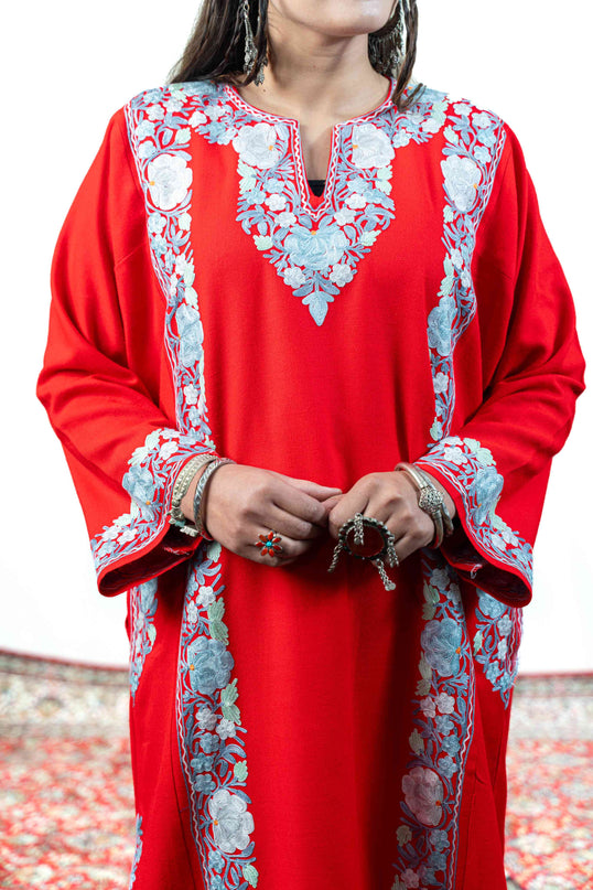 Kashmiri Aari Work Phiran - Majestic Red - Kashmir Jama