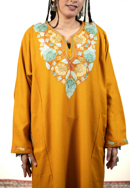 Kashmiri Aari Work Phiran - Mustard - Kashmir Jama