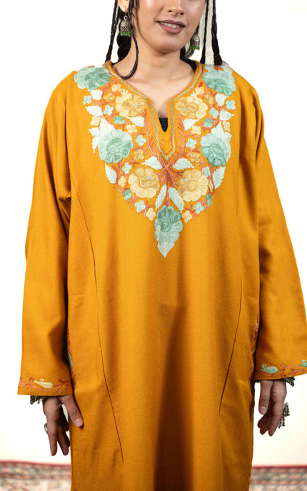 Kashmiri Aari Work Phiran - Mustard - Kashmir Jama