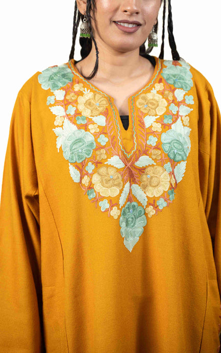 Kashmiri Aari Work Phiran - Mustard - Kashmir Jama