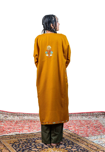 Kashmiri Aari Work Phiran - Mustard - Kashmir Jama