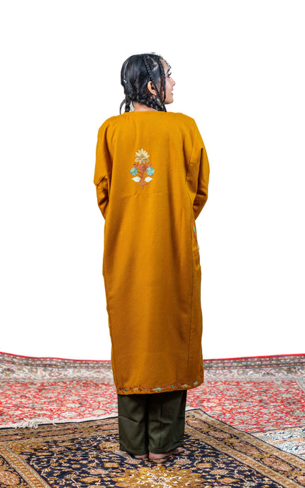 Kashmiri Aari Work Phiran - Mustard - Kashmir Jama