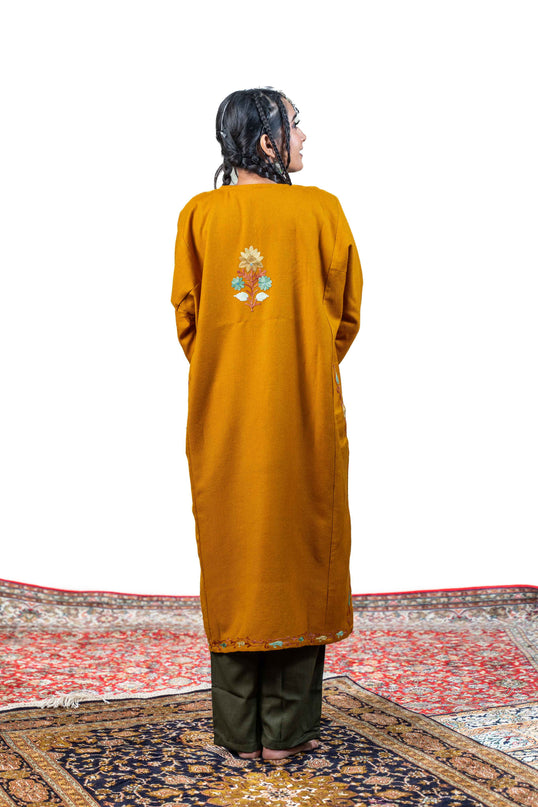 Kashmiri Aari Work Phiran - Mustard - Kashmir Jama