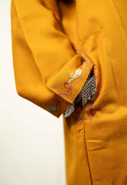 Kashmiri Aari Work Phiran - Mustard - Kashmir Jama