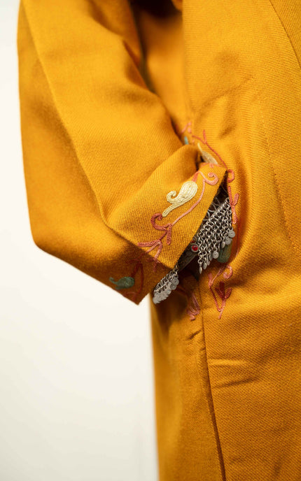 Kashmiri Aari Work Phiran - Mustard - Kashmir Jama