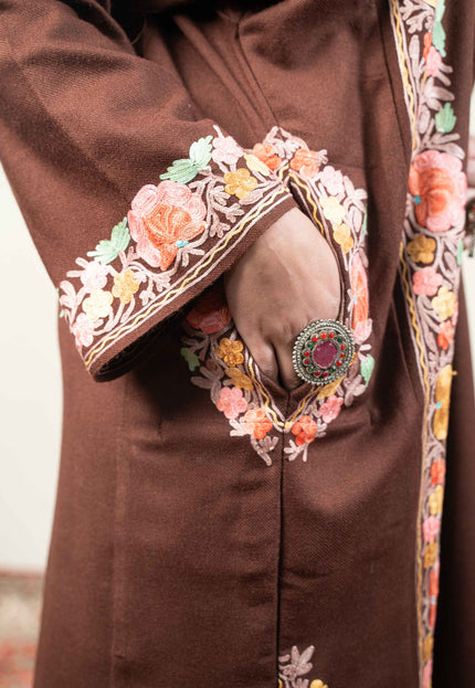 Kashmiri Aari Work Phiran - Brown - Kashmir Jama