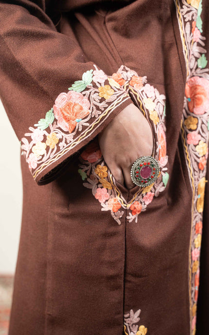 Kashmiri Aari Work Phiran - Brown - Kashmir Jama