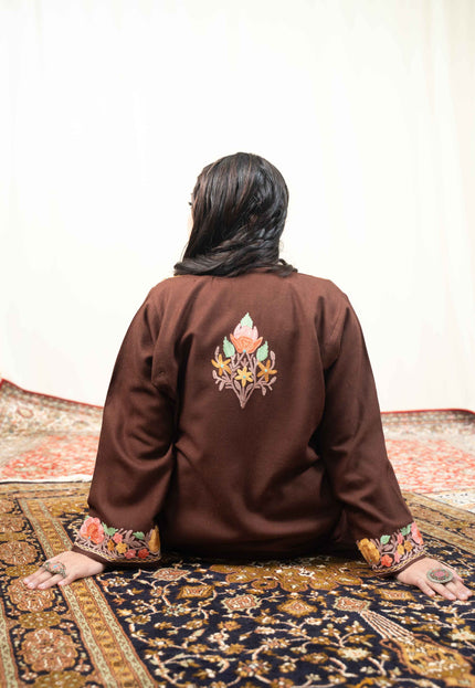 Kashmiri Aari Work Phiran - Brown - Kashmir Jama