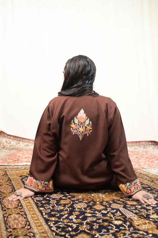Kashmiri Aari Work Phiran - Brown - Kashmir Jama