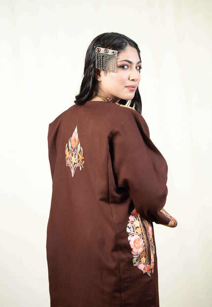 Kashmiri Aari Work Phiran - Brown - Kashmir Jama