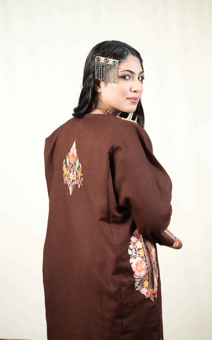 Kashmiri Aari Work Phiran - Brown - Kashmir Jama