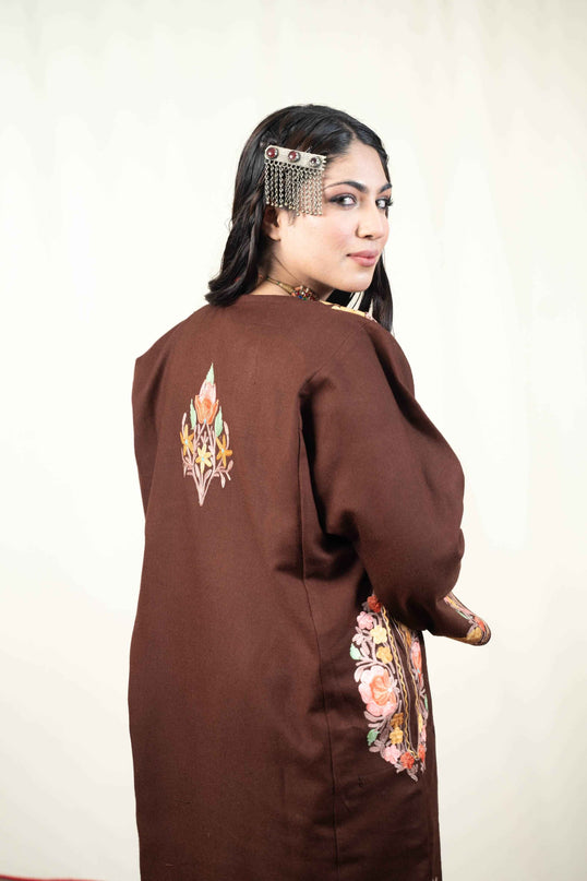 Kashmiri Aari Work Phiran - Brown - Kashmir Jama