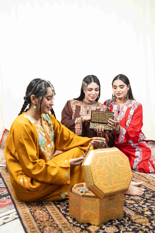 Kashmiri Aari Work Phiran - Brown - Kashmir Jama