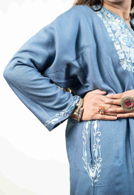 Kashmiri Aari Work Phiran - Teal - Kashmir Jama