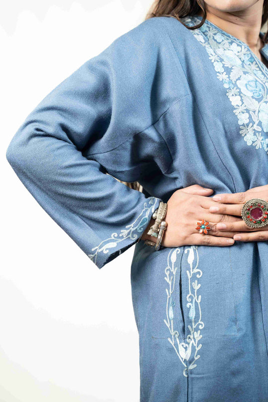 Kashmiri Aari Work Phiran - Teal - Kashmir Jama