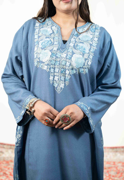 Kashmiri Aari Work Phiran - Teal - Kashmir Jama