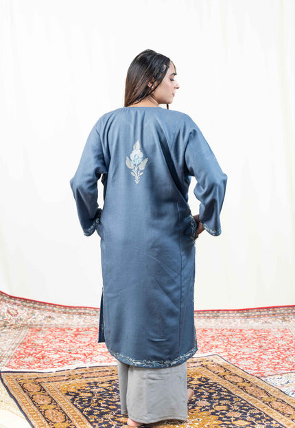 Kashmiri Aari Work Phiran - Teal - Kashmir Jama