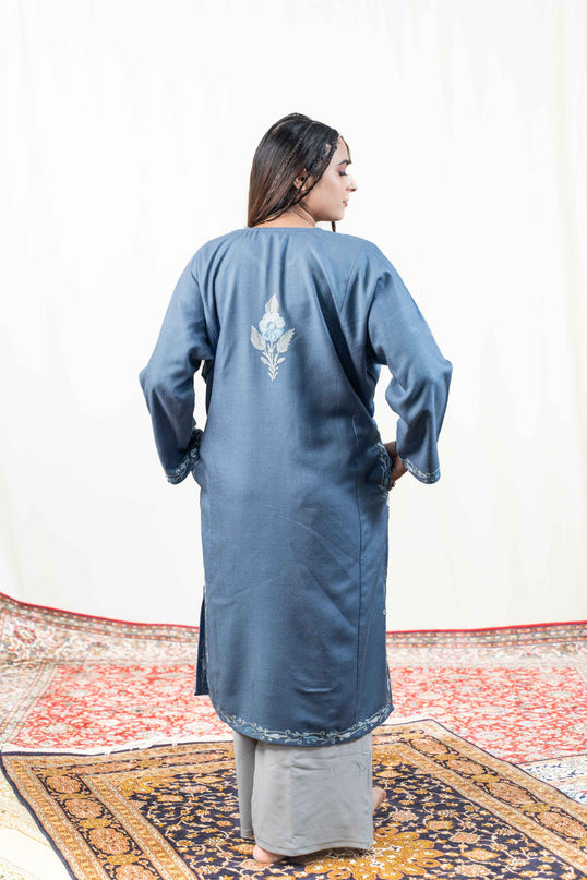 Kashmiri Aari Work Phiran - Teal - Kashmir Jama