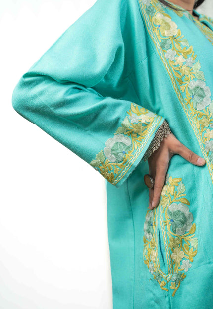 Kashmiri Aari Work Phiran - Turquoise - Kashmir Jama