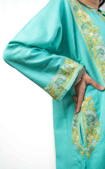Kashmiri Aari Work Phiran - Turquoise - Kashmir Jama