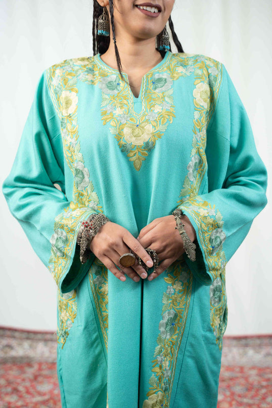 Kashmiri Aari Work Phiran - Turquoise - Kashmir Jama