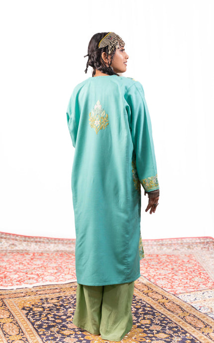 Kashmiri Aari Work Phiran - Turquoise - Kashmir Jama